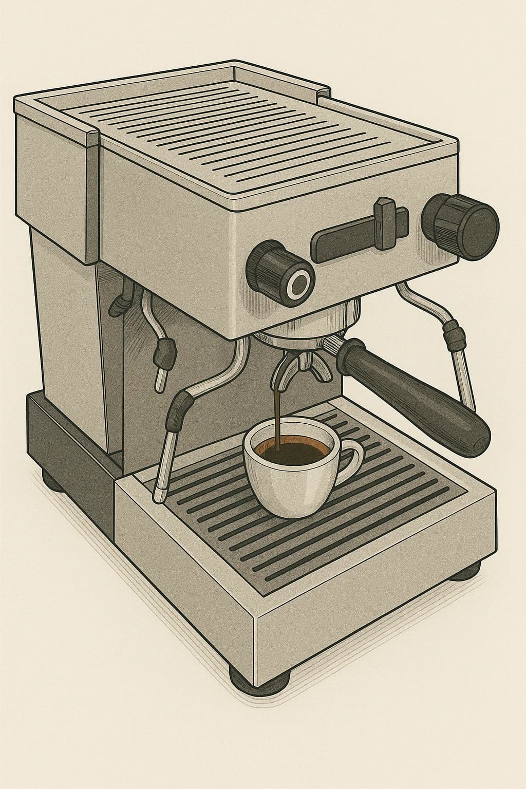 Illustrated espresso machine representing service parts and inventory