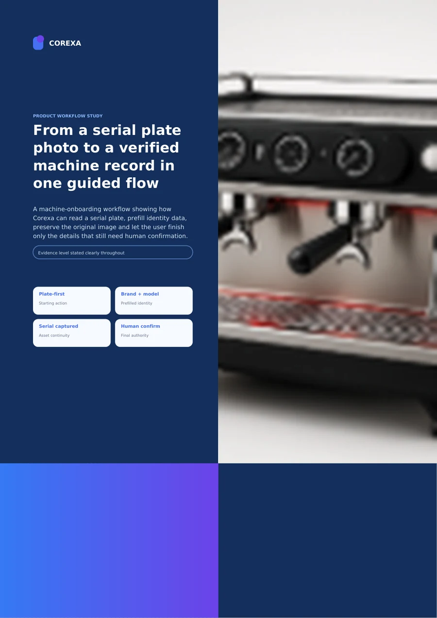 Cover of From a serial plate photo to a verified machine record in one guided flow