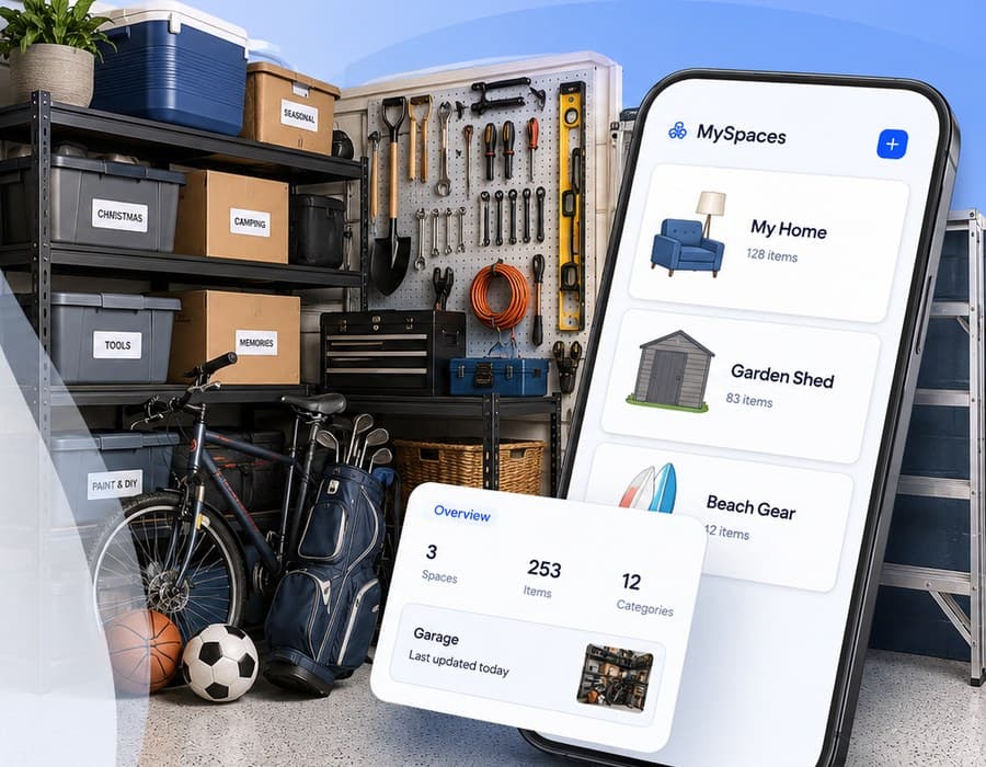 An organised home garage and storage area managed with Corexa MySpaces